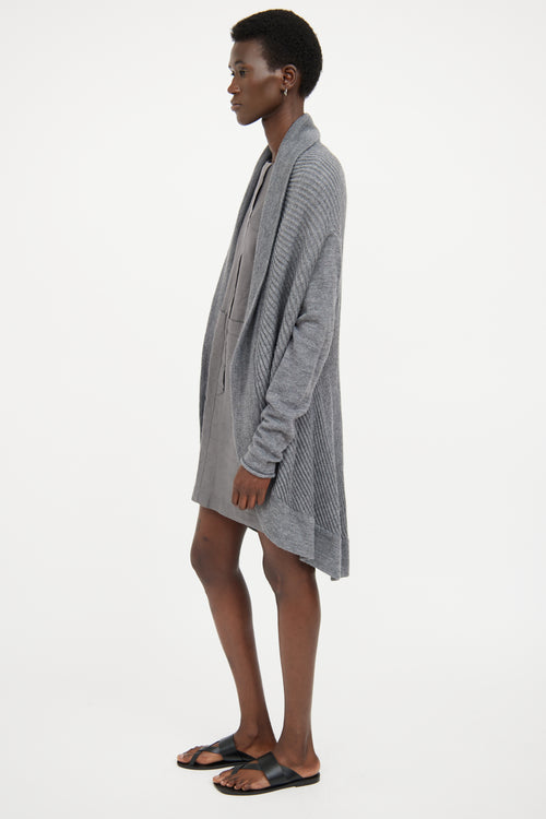 Sarah Pacini Grey Wool Blend Knit Cardigan