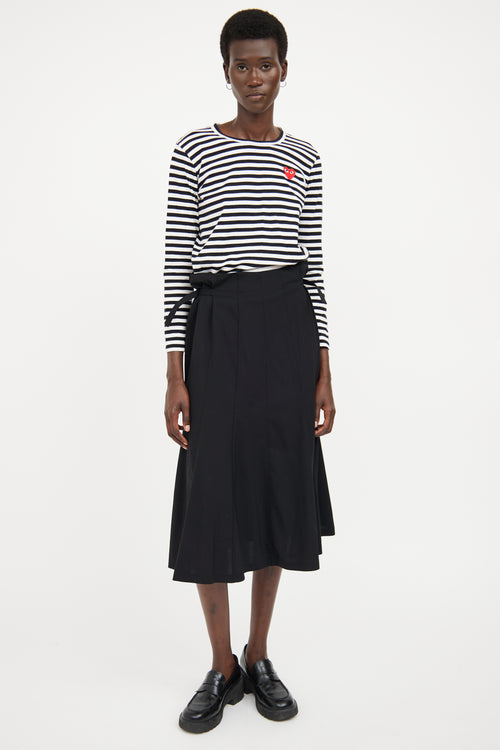 Sarah Pacini Black Pleat Buckle Midi Skirt