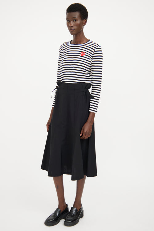 Sarah Pacini Black Pleat Buckle Midi Skirt