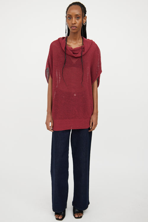 Sarah Pacini Red Knit Cowl Neck Top