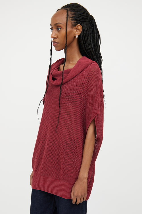 Sarah Pacini Red Knit Cowl Neck Top