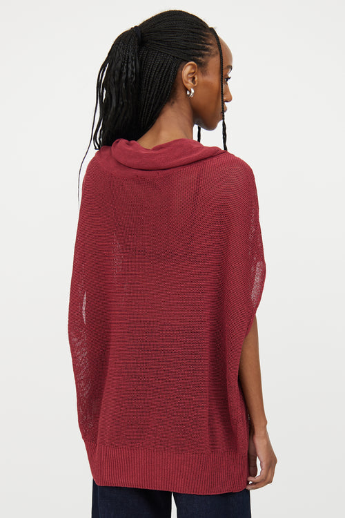 Sarah Pacini Red Knit Cowl Neck Top