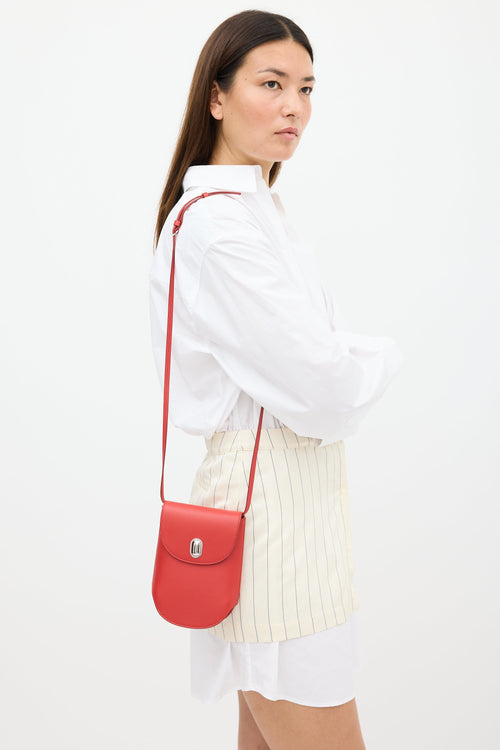 Savette Red Leather Tondo Crossbody Pouch