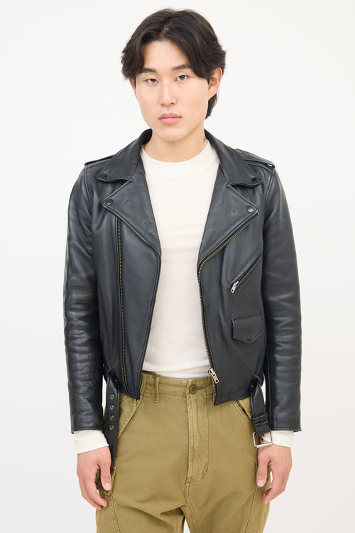 Schott Black Leather Moto Jacket