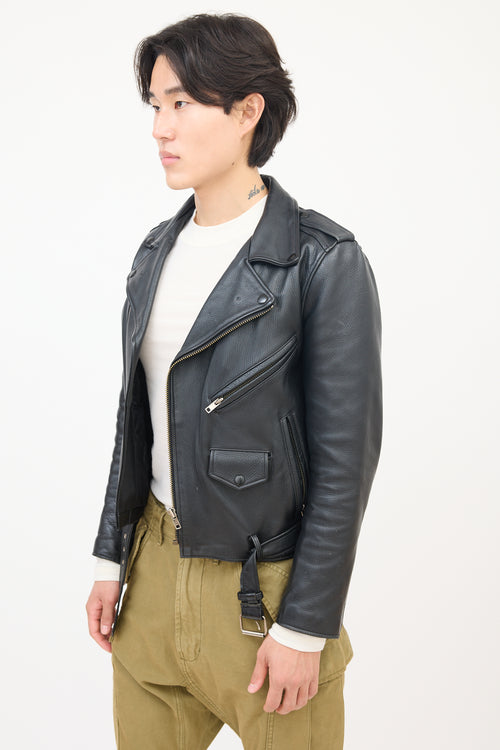 Schott Black Leather Moto Jacket