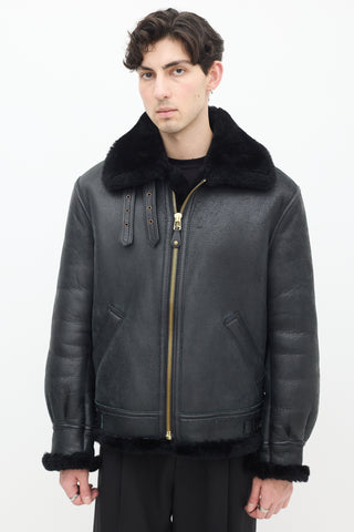 Schott NYC Black Leather 
Shearling Lined Moto Jacket