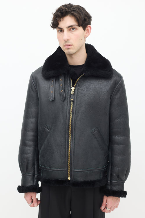 Schott NYC Black Leather 
Shearling Lined Moto Jacket