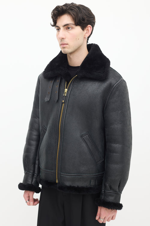 Schott NYC Black Leather 
Shearling Lined Moto Jacket