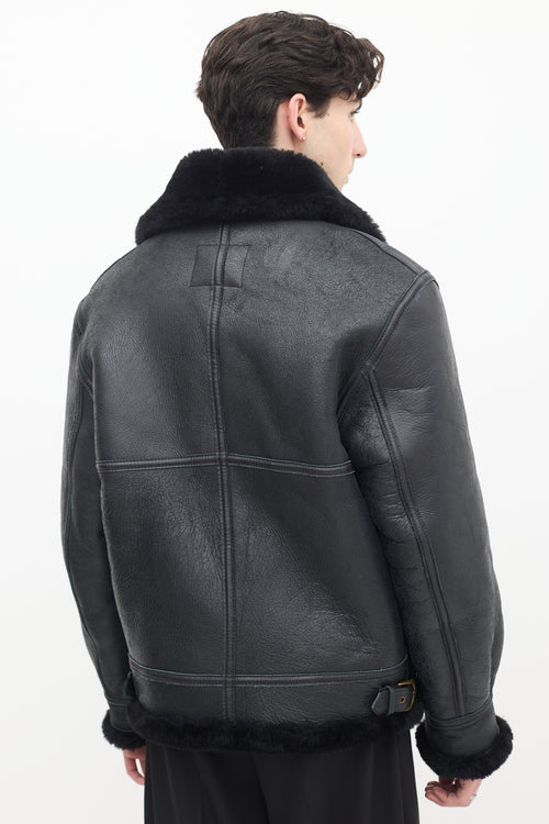 Schott NYC Black Leather 
Shearling Lined Moto Jacket