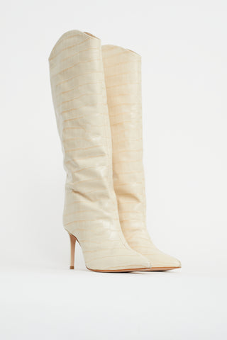 Schutz Cream Embossed Knee High Boot