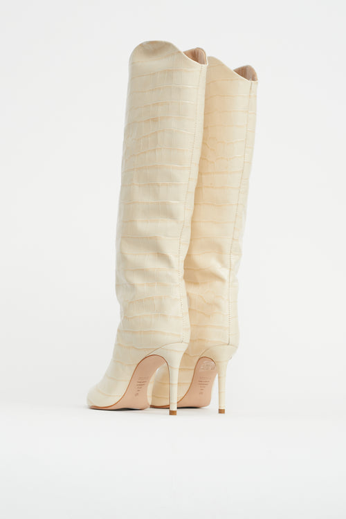 Schutz Cream Embossed Knee High Boot