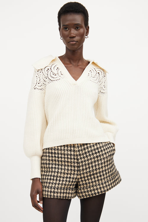 Sea Cream Wool Knit Eyelet Sweater