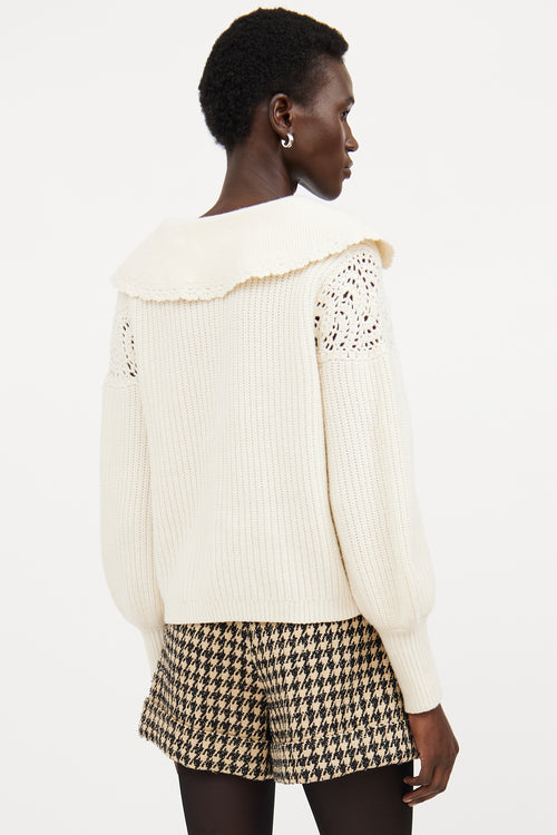 Sea Cream Wool Knit Eyelet Sweater