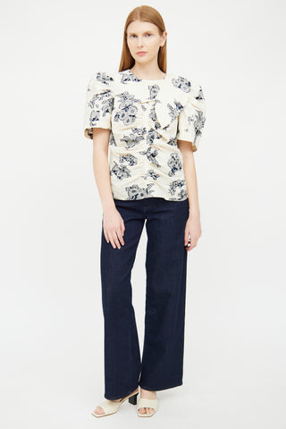 Sea Cream 
Navy Floral Tie Top