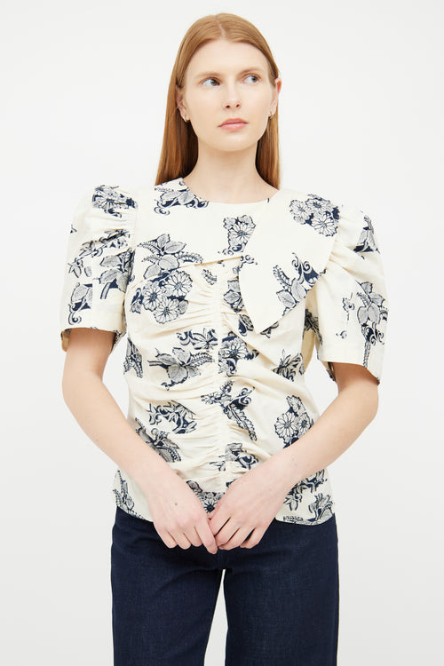 Sea Cream 
Navy Floral Tie Top