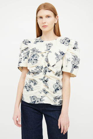 Sea Cream 
Navy Floral Tie Top