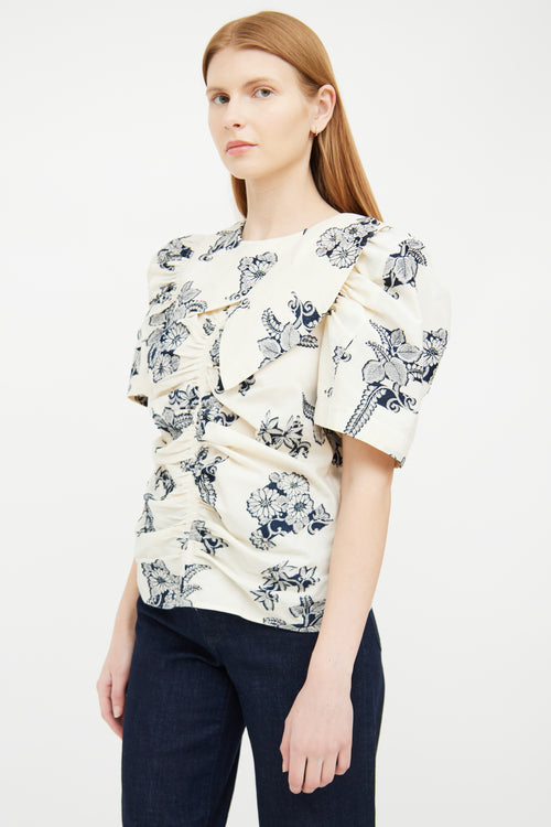 Sea Cream 
Navy Floral Tie Top