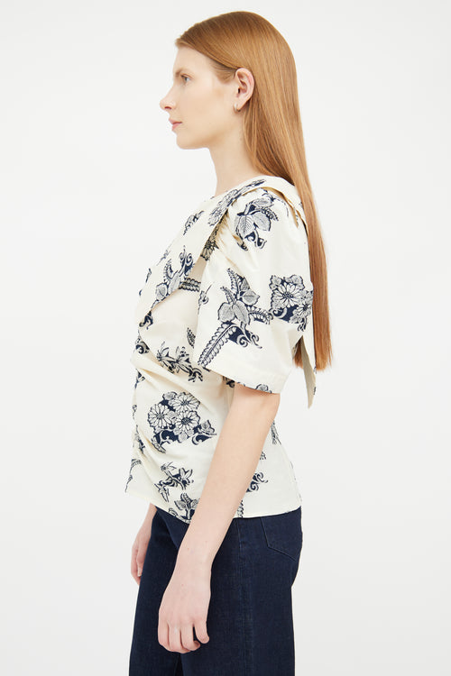 Sea Cream 
Navy Floral Tie Top