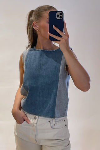 Sea Blue Denim Panel Top