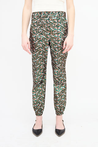 Sea Metallic Brocade Floral Joggers