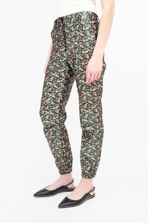 Sea Metallic Brocade Floral Joggers