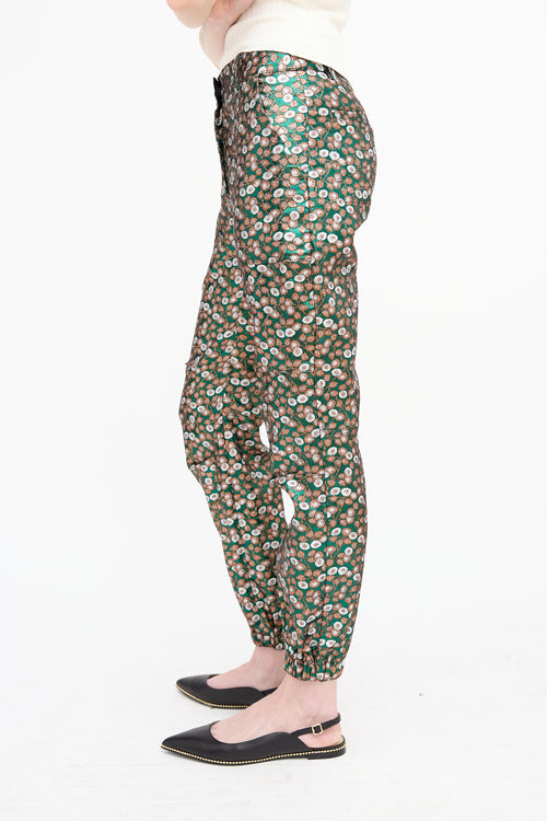 Sea Metallic Brocade Floral Joggers