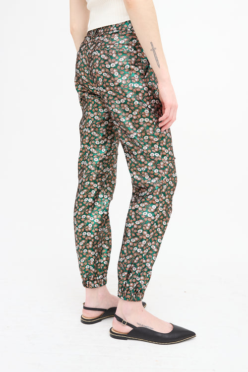 Sea Metallic Brocade Floral Joggers