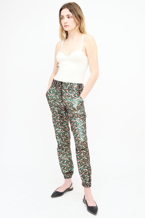 Sea Metallic Brocade Floral Joggers