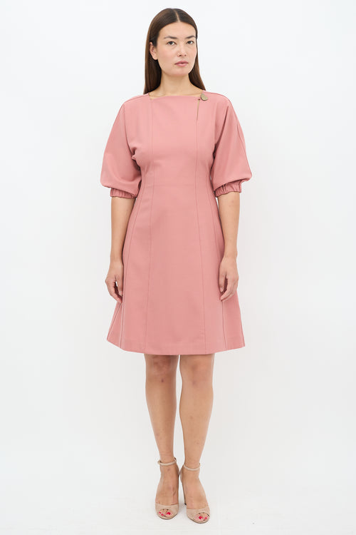 Sea Pink Panelled Puff Sleeve Dress