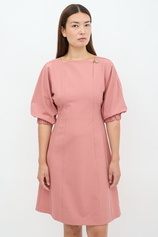 Sea Pink Panelled Puff Sleeve Dress