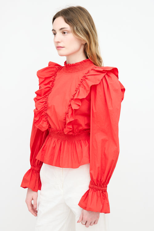 Sea Open Back Ruffle Blouse