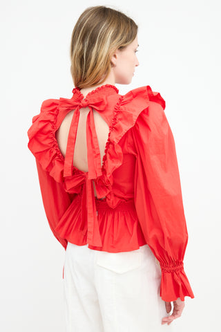 Sea Open Back Ruffle Blouse