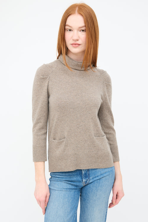 See By Chloé Vintage Beige Wool Pleated Turtleneck Sweater