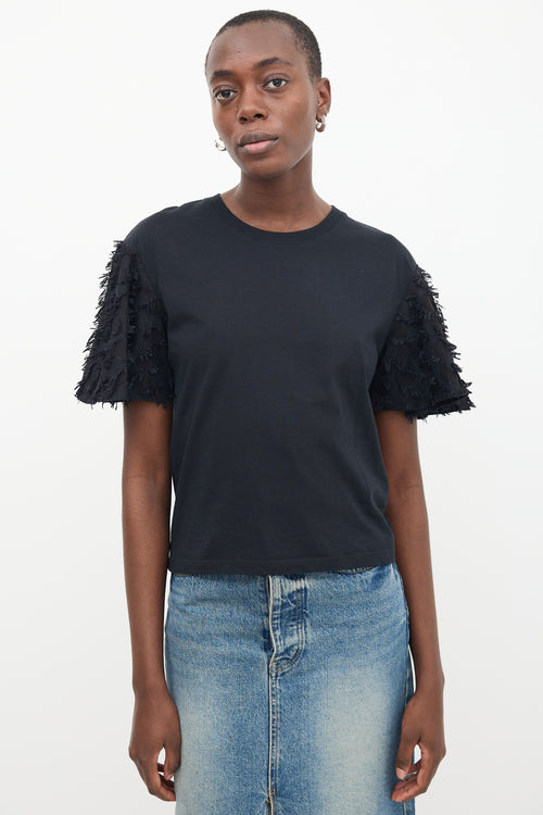 See By Chloè Black Fringe Short Sleeve T-Shirt