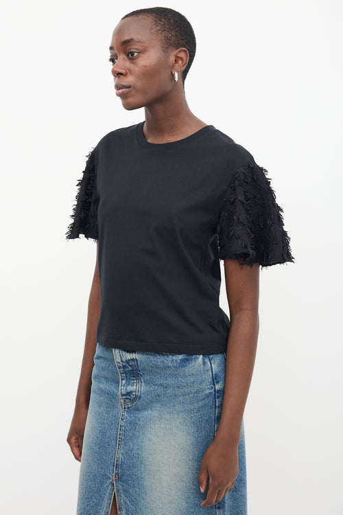 See By Chloè Black Fringe Short Sleeve T-Shirt