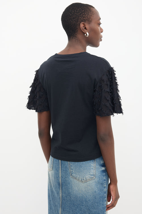 See By Chloè Black Fringe Short Sleeve T-Shirt