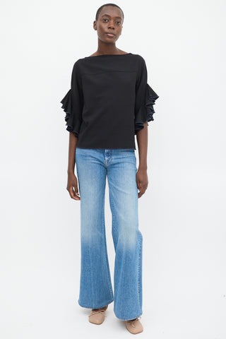 See By Chloè Black Waterfall Three Quarter Sleeve Top