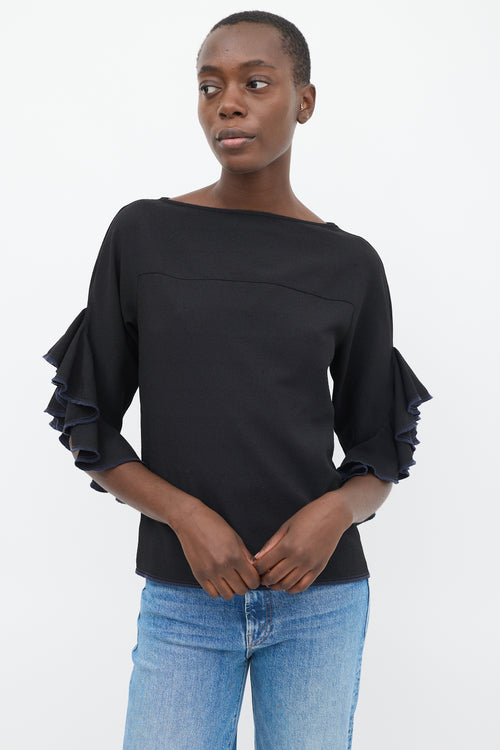 See By Chloè Black Waterfall Three Quarter Sleeve Top