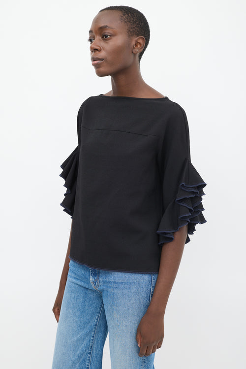 See By Chloè Black Waterfall Three Quarter Sleeve Top