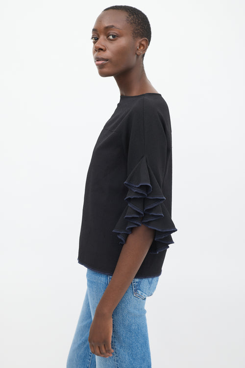 See By Chloè Black Waterfall Three Quarter Sleeve Top