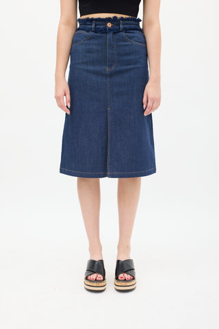 See By Chloè Raw Denim Fringe Trim Midi Skirt