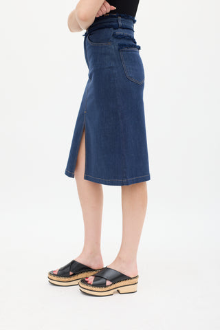 See By Chloè Raw Denim Fringe Trim Midi Skirt