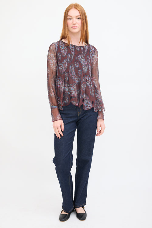 See By Chloè Burgundy 
Multi Paisley Plissé Blouse