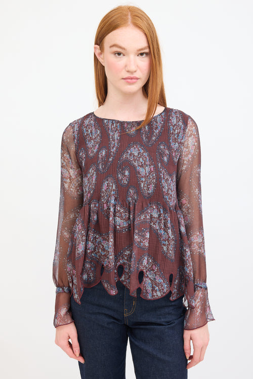 See By Chloè Burgundy 
Multi Paisley Plissé Blouse