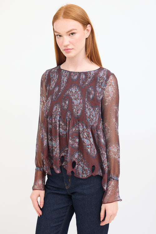 See By Chloè Burgundy 
Multi Paisley Plissé Blouse