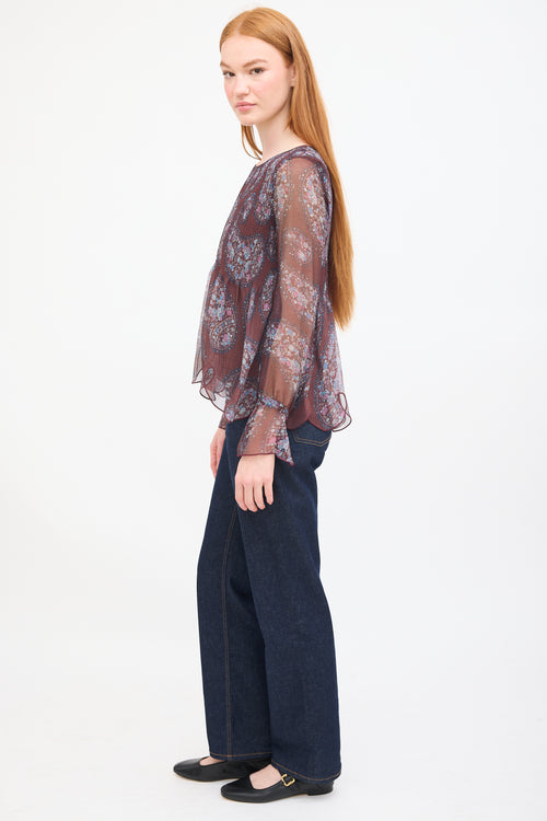 See By Chloè Burgundy 
Multi Paisley Plissé Blouse