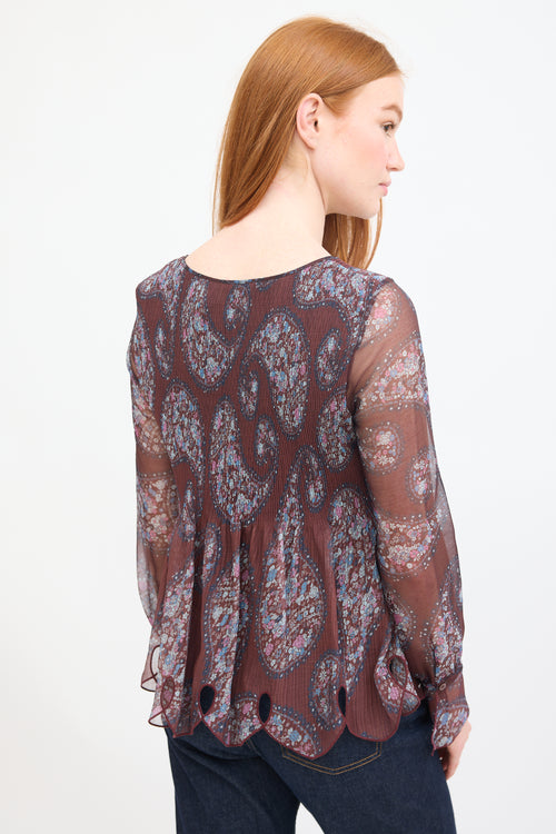 See By Chloè Burgundy 
Multi Paisley Plissé Blouse