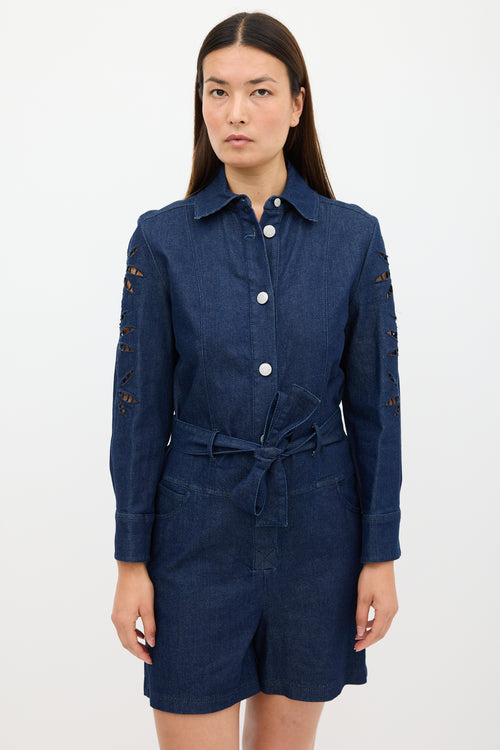 See By Chloè Dark Wash Denim Belted Romper