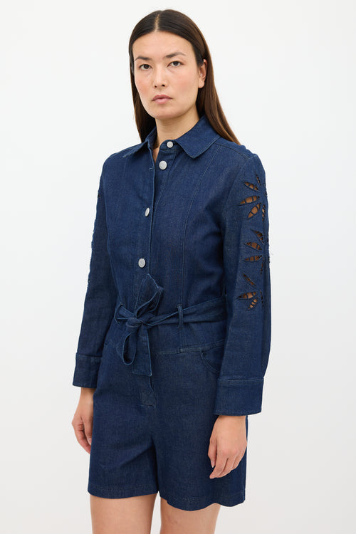 See By Chloè Dark Wash Denim Belted Romper