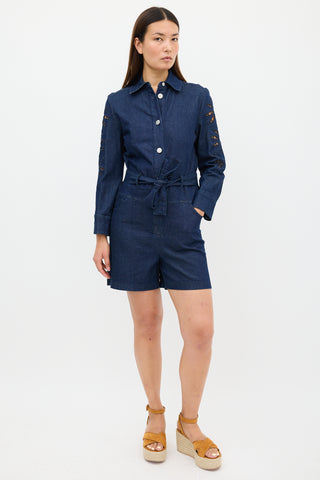 See By Chloè Dark Wash Denim Belted Romper